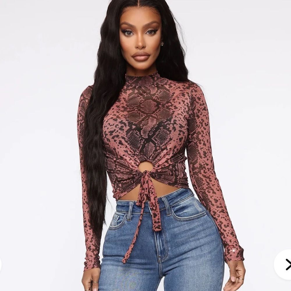 Can't Hide From Me Snakeskin Mesh Top - Mauve/combo NWOT